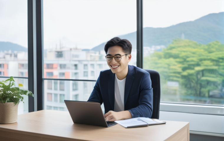 주택임대소득 비과세 조건 - **Prompt:** A smiling young adult (30s, East Asian, wearing smart casual attire) sits comfortably at...