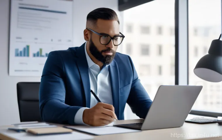 세무 상담 준비사항 - **Image Prompt 1: Diligent Entrepreneur Preparing for Tax Consultation** A young, focused entrep...