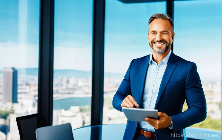 세무 상담 준비사항 - **Image Prompt 2: Seamless Online Tax Consultation Experience** A male entrepreneur in his late ...