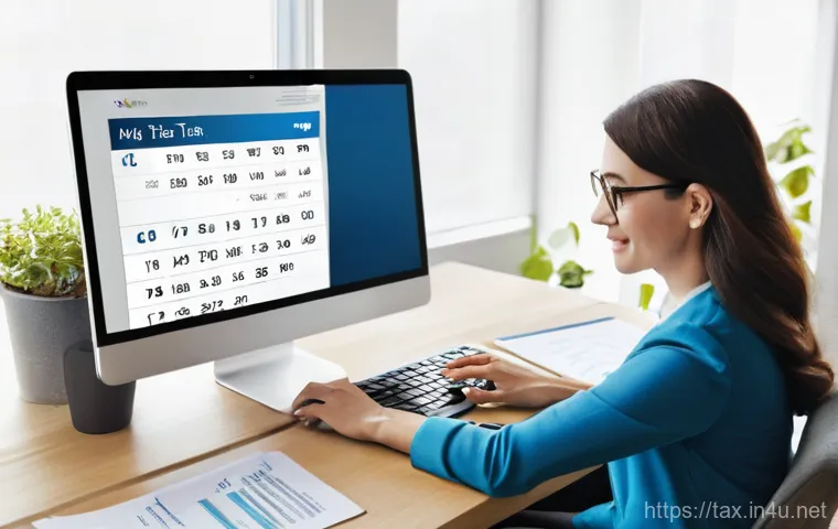 해외 주식 세금 신고 - A professional-looking investor in their late 30s sits at a modern desk, illuminated by the soft glo...