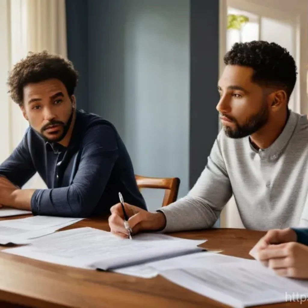부동산 상속 분쟁과 세금 - A diverse group of adult siblings, dressed in modern, smart casual attire, are gathered around a lar...
